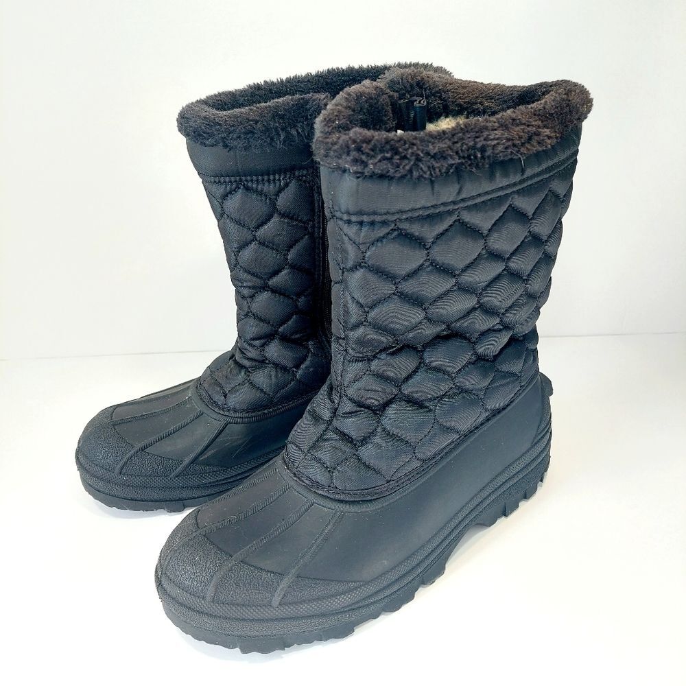 Black Quilted Zip-up Winter Snow Boots Weatherproof Rain Snow Sz 9